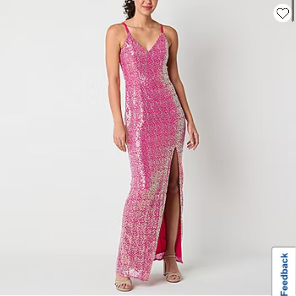 Pink Sequin Gown with Slit